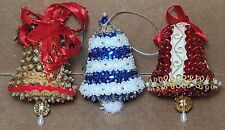 Lot 3 Vtg Handmade Push Pin Sequin/Beaded Christmas Bell Ornaments  MCM Kitschy  picture