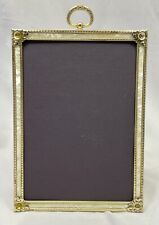 Vintage Metal/Brass 5 x 7 Tabletop or Hanging Frame Filigree & Mother Of Pearl picture