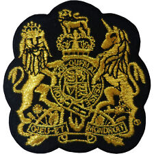 Royal Coat of Arms Patch Iron Sew On Embroidered Badge UK England GB Black Gold picture