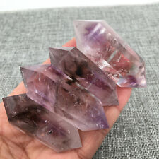 4pc Natural Smoky amethyst quartz Double obelisk crystal wand point healing sx picture