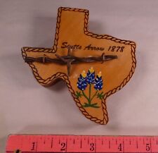 Antique 1878 Barb barbed WIRE Hand Painted BLUEBONNET on TEXAS State Shape Wood picture