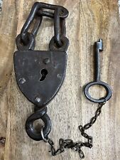 Large Antique Vintage Cast Iron Lock With Key Rare picture