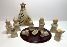 Kirkland's Potters Garden Glazed Pottery Nativity Scene 10 Piece with Wood Base picture