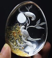 WOW  NATURAL CARVED TWO BIRDS YELLOW GHOST RUTILATED CRYSTAL PENDANT HEALING picture