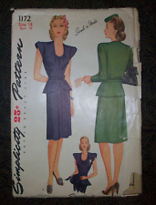 Vintage 1940s Simplicity Sewing Pattern 1172 Film Noir Dress Peplum Size 18 picture