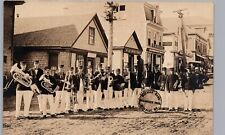 MACHIAS ME MARCHING BAND MAIN STREET SHOPS 1910s real photo postcard rppc maine picture