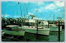 Ocean City Maryland~Boats In Harbor & Fisherman~Vintage Postcard picture
