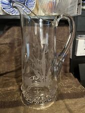 Vintage EAPG Riley US Glass Dakotah Thumbprint Etched Glass Pitcher-Fishing picture