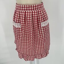 NWOT Vintage Look Red & White Gingham Check Lined Half Apron Lace Edge Pockets picture