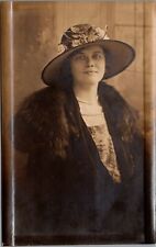 RPPC Pretty Woman Fur Stole Pearls Hat Flowers Red Bank NJ 1920 Studio Portrait picture