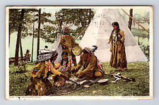 1914 PHOSTINT Moccasin Game Native American Teepee Mount Clemens MI Postcard picture