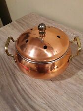 Vint Copper Potpourri Small Pot with Lid Brass Handles Primitive Rustic Decor picture