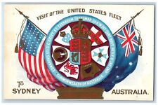 c1910's Great White Fleet Patriotic Navy USA Flag Sydney Australia Postcard picture