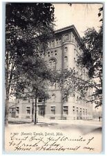 1906 Masonic Temple Exterior Trees Scene Detroit MI Posted Vintage Postcard picture