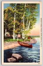 Greetings Cobleskill New York Canoe Scenic Shoreline Linen Cancel WOB Postcard picture
