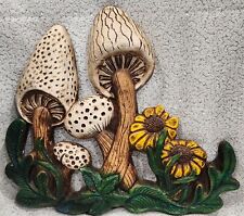Vintage 1970s Retro Chalkware Mushroom Flower Art Decor Wall Hanging 13.5