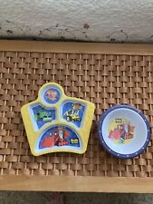 Bob the Builder Yellow Melamine Divided Plate And Cereal Bowl 2000's picture