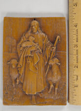 BOYNTON & CO.-USA Barwood 3” x 4” Carved/3D Jesus & Sheep Wall Plaque VTG FINE picture
