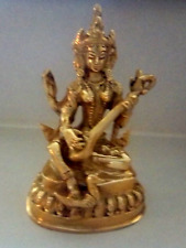 Antique Hindi Goddess Saraswati Playing Veena Solid Hi- Quality Cut Brass Statue picture