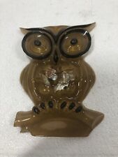Vtg 60s 70s Butterscotch Lucite Resin Owl W/ Abalone Wall hanging 4.5