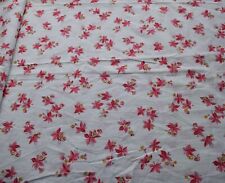 1573 1 yd antique 1960's cotton/rayon fabric, white with pink leaves picture