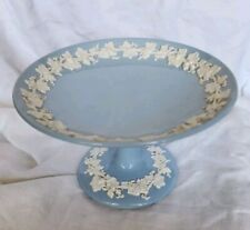Vintage Wedgewood Queens Ware Blue Embossed Grape Leaf Compote Pedestal Dish  picture