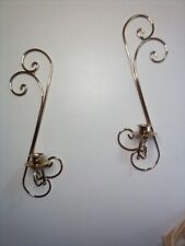 2 Vtg Homco Home Interior Brass MCM Wall Sconce Candle Holder Scroll Pair picture