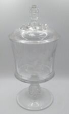 Vintage Etched Glass Candy Dish Compote on Pedestal Pineapple Base an Finial   picture