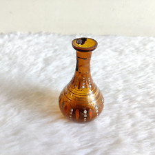 1930s Vintage Amber Glass Enamel Painted Bottle Golden Work Rare Old GV214 picture