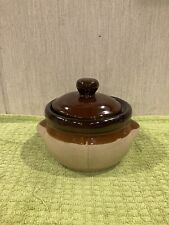 Vintage 1970’s, 3 Tone Brown And Cream Glazed Stoneware Bean Pot picture
