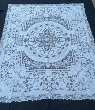 antique beautiful linen lace tablecloth pictorial embroidered floral  item174 picture