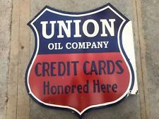 PORCELAIN UNION OIL ENAMEL SIGN 19.5X19 INCHES DOUBLE SIDED WITH FLANGE picture