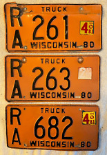 1980 Wisconsin LOT of 3 Heavy Truck License Plates-Low #S picture