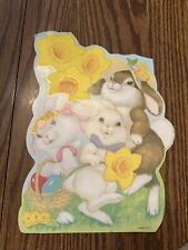 Vtg Easter Die Cut Flocked Decoration Bunnies, Rabbits, Daffodils picture