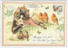 Postcard Glitter Tausendschoen Cat Playing Violin Postcrossing Anthropomorphic picture