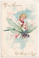 Post Card To My Valentine On Wings of Love posted 1908 picture