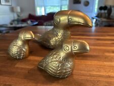 Lot Of Three MCM Brass Toucan Bird Sculpture Statues Natural Patina Dolbi picture