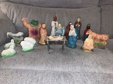 Vintage 1947 J.H Miller Chalkware Christmas Nativity Set 17 Pieces picture