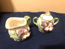 FITZ & FLOYD  OMNIBUS CREAMER AND SUGAR  BOWLS  WITH LID  AND  FLOWER DECOR picture