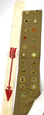 Vintage BSA 1930's Boy Scout Sash with 22 Merit Badges & Order Of The Arrow Sash picture