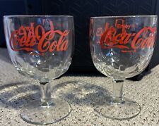 Vintage Pair of Coca Cola Goblet Thumbprint Pedestal 6 Inch Glasses picture