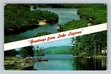 Banner Greetings Lake Luzerne Canoes Camp Adirondacks, New York Vintage Postcard picture