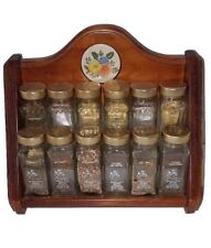 VTG Crystal Food Gourmet Spice Jars Wooden Spice Rack Ceramic Inlay - Read  picture