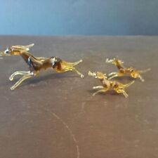 Vintage Hand Blown Miniature Glass Figurine Greyhound and 2 Puppies picture