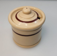 Vintage MCM San Tan USA China Condiment Canister with Lid, Tan and Brown, 2.75'' picture