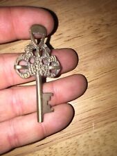 Monastery Key Victorian Metal Skeleton Brass Patina Monk Cathedral Collector WOW picture