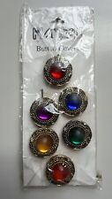 BUTTON COVERS Colortrend Vintage c1970 x 6 METAL Covers with Rhinestones UNUSED picture