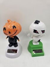 Set Of 2 Halloween Themed Solar Dancing Figurines - Mummy And Jack O Lantern picture