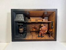 RARE Vintage 3D European Diorama Wooden Folk Art Kitchen Hand Carving Shadow Box picture