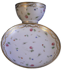 Antique 18thC Nyon Porcelain Floral Cup & Saucer Porzellan Tasse Swiss teabowl picture